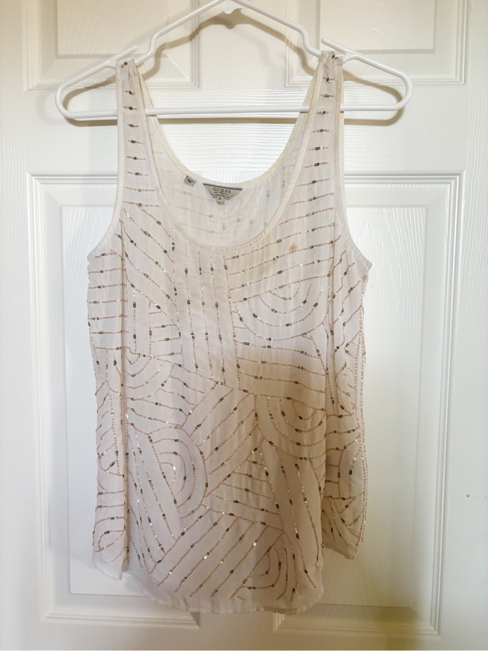Guess Cream Sequin Scoop Neck Camisole
